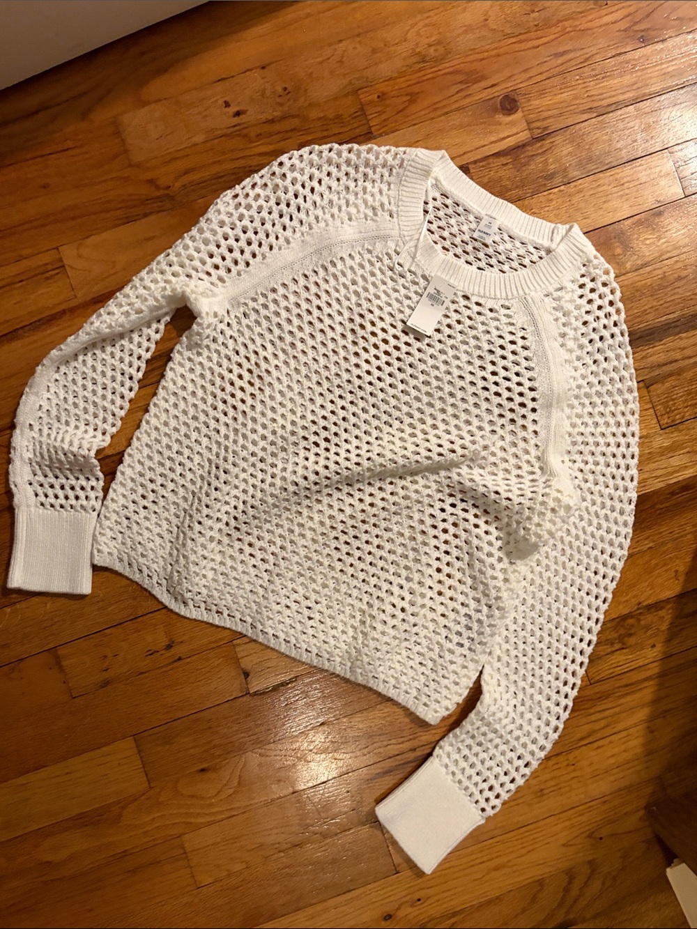 Old Navy White Open-Knit Crewneck Sweater